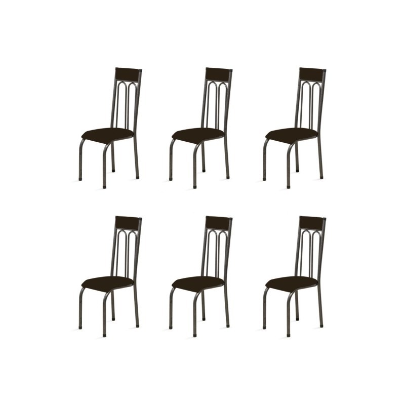 Kit 6 Cadeiras Anatômicas 0.120 Estofada Craqueado/Marrom Escuro - Marcheli