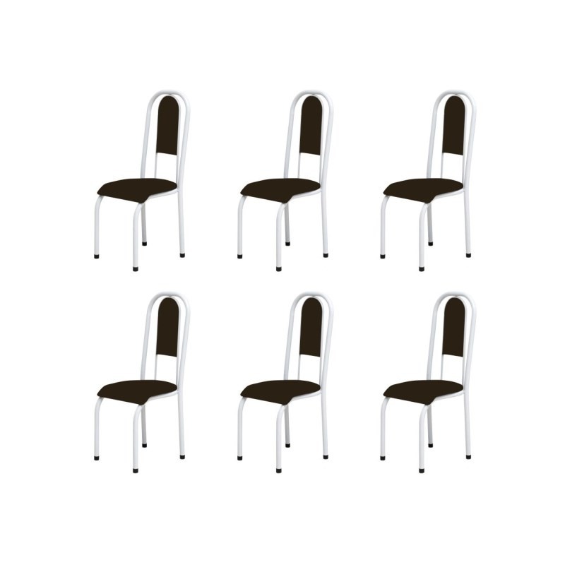 Kit 6 Cadeiras Anatômicas 0.122 Estofada Branco/Marrom Escuro - Marcheli