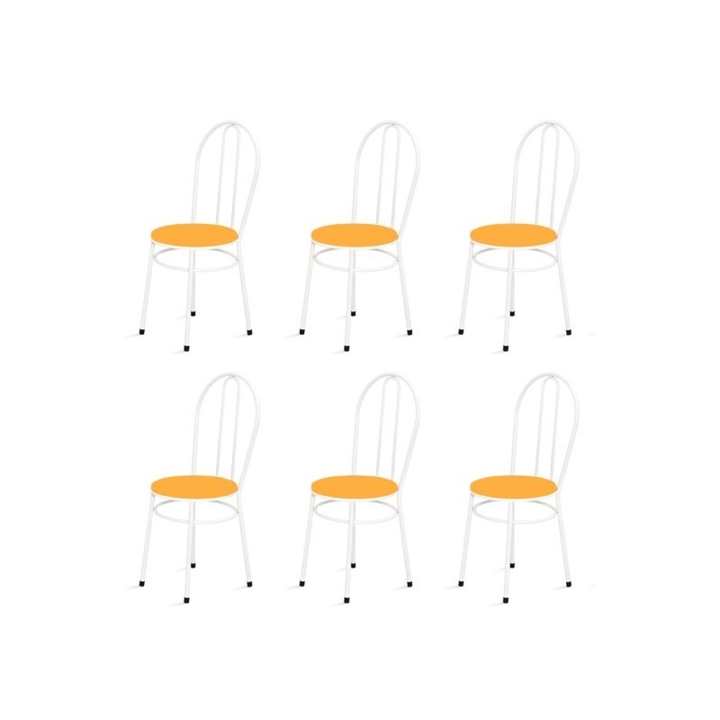 Kit 6 Cadeiras Baixas 0.134 Redonda Branco/Laranja - Marcheli