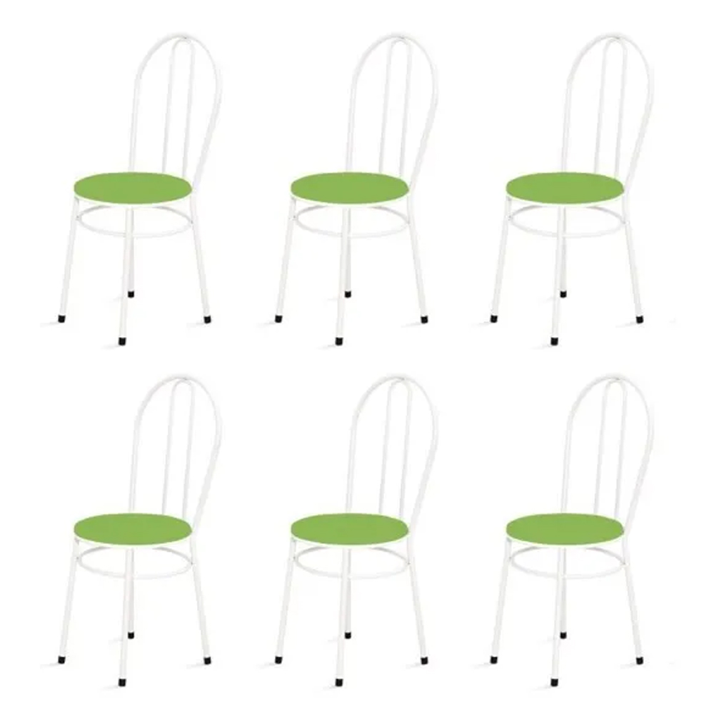 Kit 6 Cadeiras Baixas 0.134 Redonda Branco/Verde - Marcheli