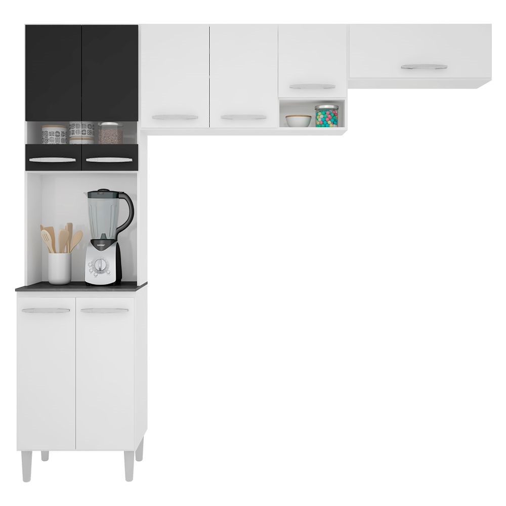 Kit Cozinha Compacta Isadora 8 Portas Branco/Preto - Poquema