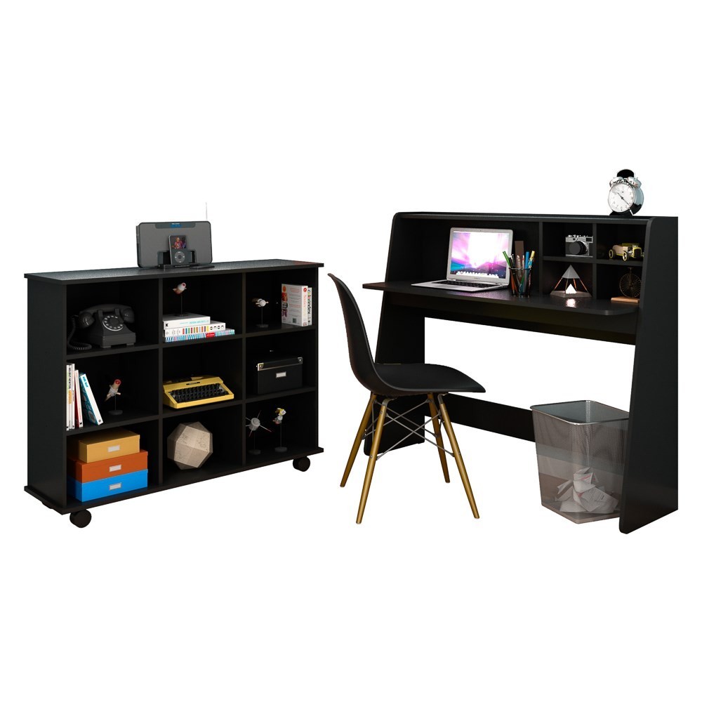 Mesa Escrivaninha Desktop PC Idealle Nicho Multiuso Toys e Cadeira Charles C12 Preto - Mpozenato