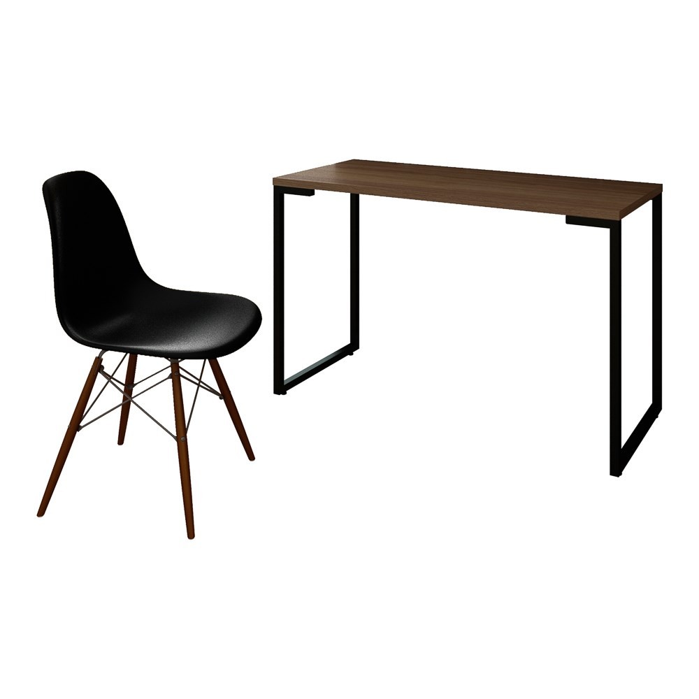 Mesa Escrivaninha Fit Industrial 120cm Castanho e Cadeira Charles Design FT1 Preta - Mpozenato
