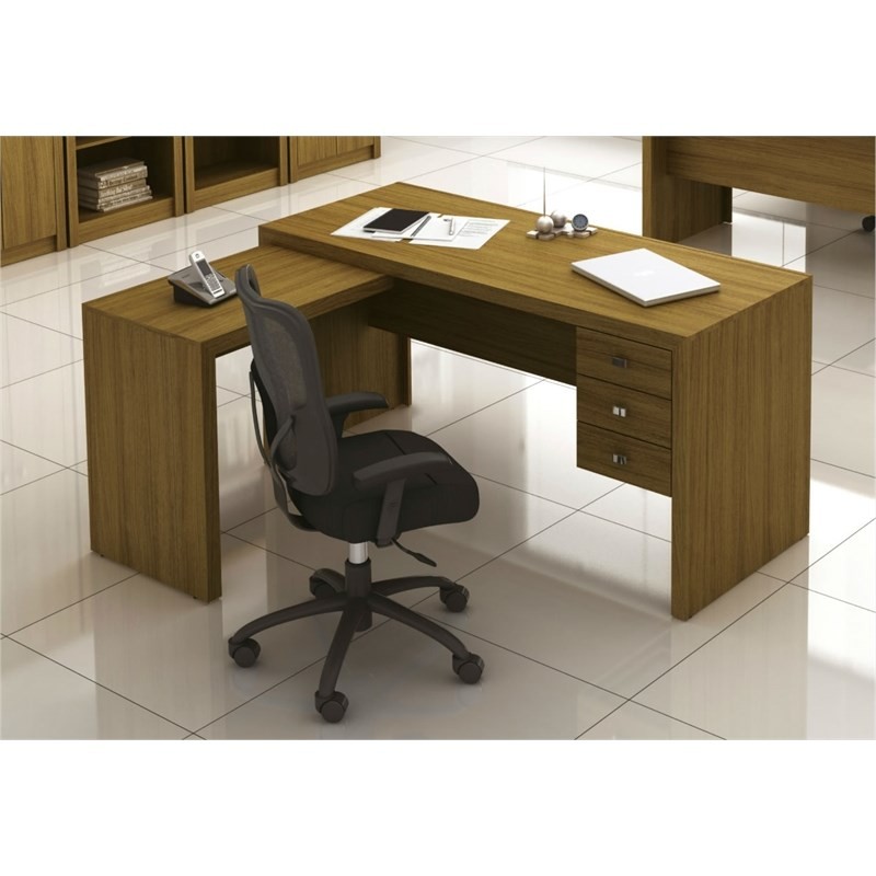 Mesa para Home Office com 03 Gavetas Amêndoa -Tecno Mobili
