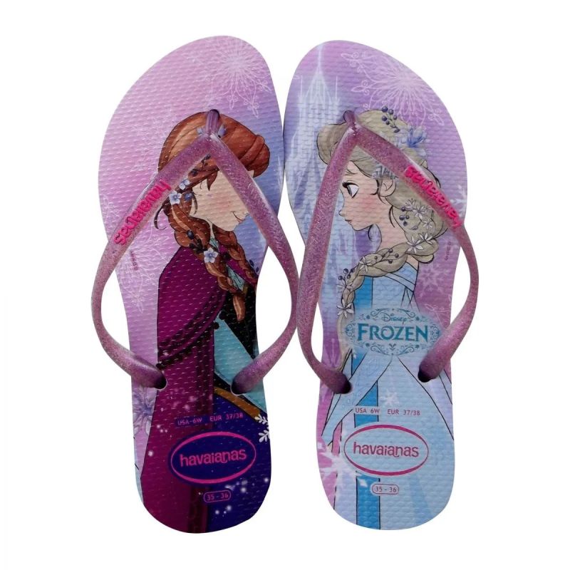 Chinelo Infantil Havaianas Kids Princesas Frozen Anna e Elsa Lilás