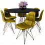 Jogo de Mesa de Jantar New Elegance Base Dourada Tampo Coverglass 1,40M + 6 Cadeiras DSR Botonê Base Dourada e Assento Facto