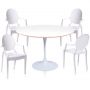 Jogo de Mesa de Jantar Saarinen Redonda Branca 1,20m e 4 Cadeiras Ghost