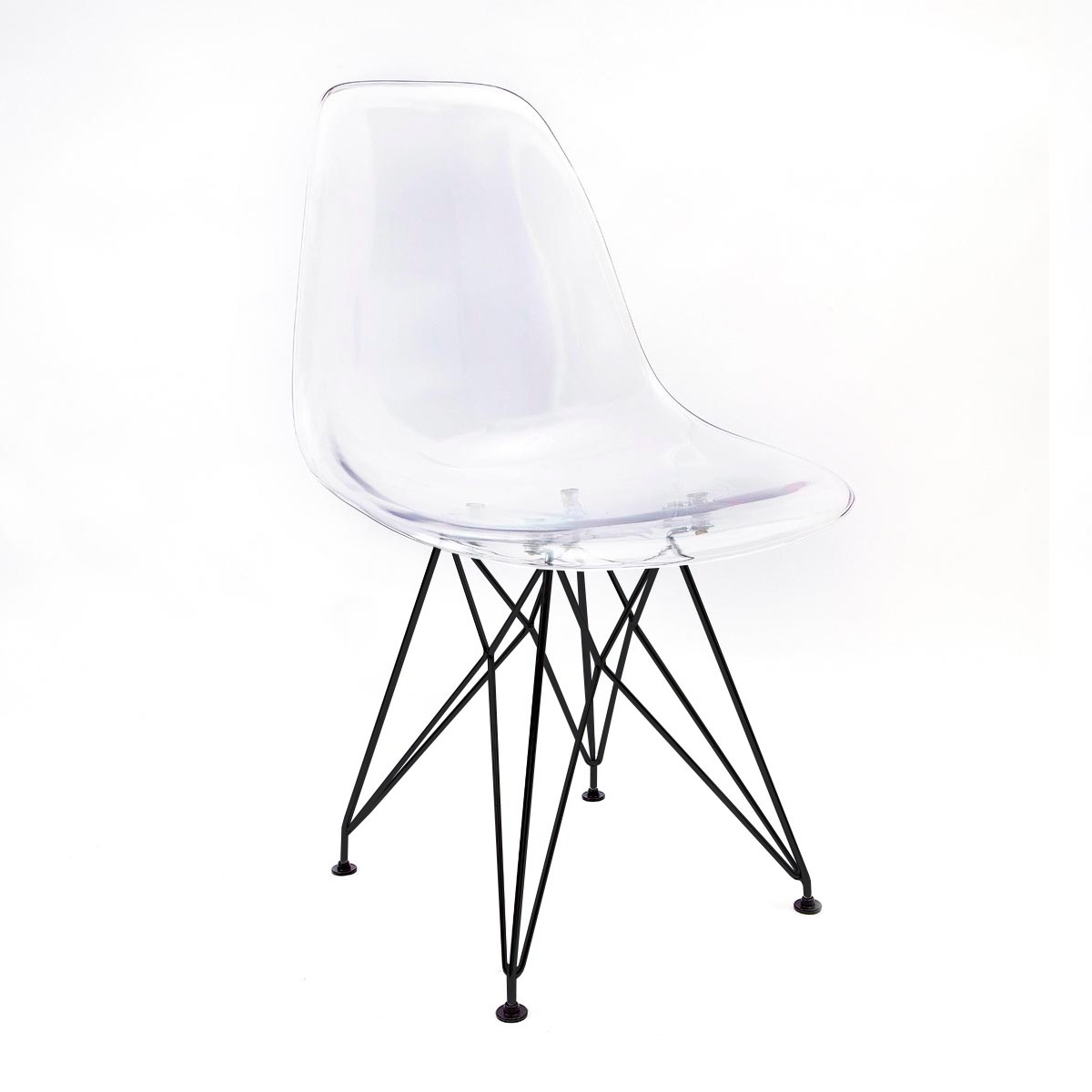 Cadeira Eames Dsr Cristal Policarbonato Base Eiffel Preta