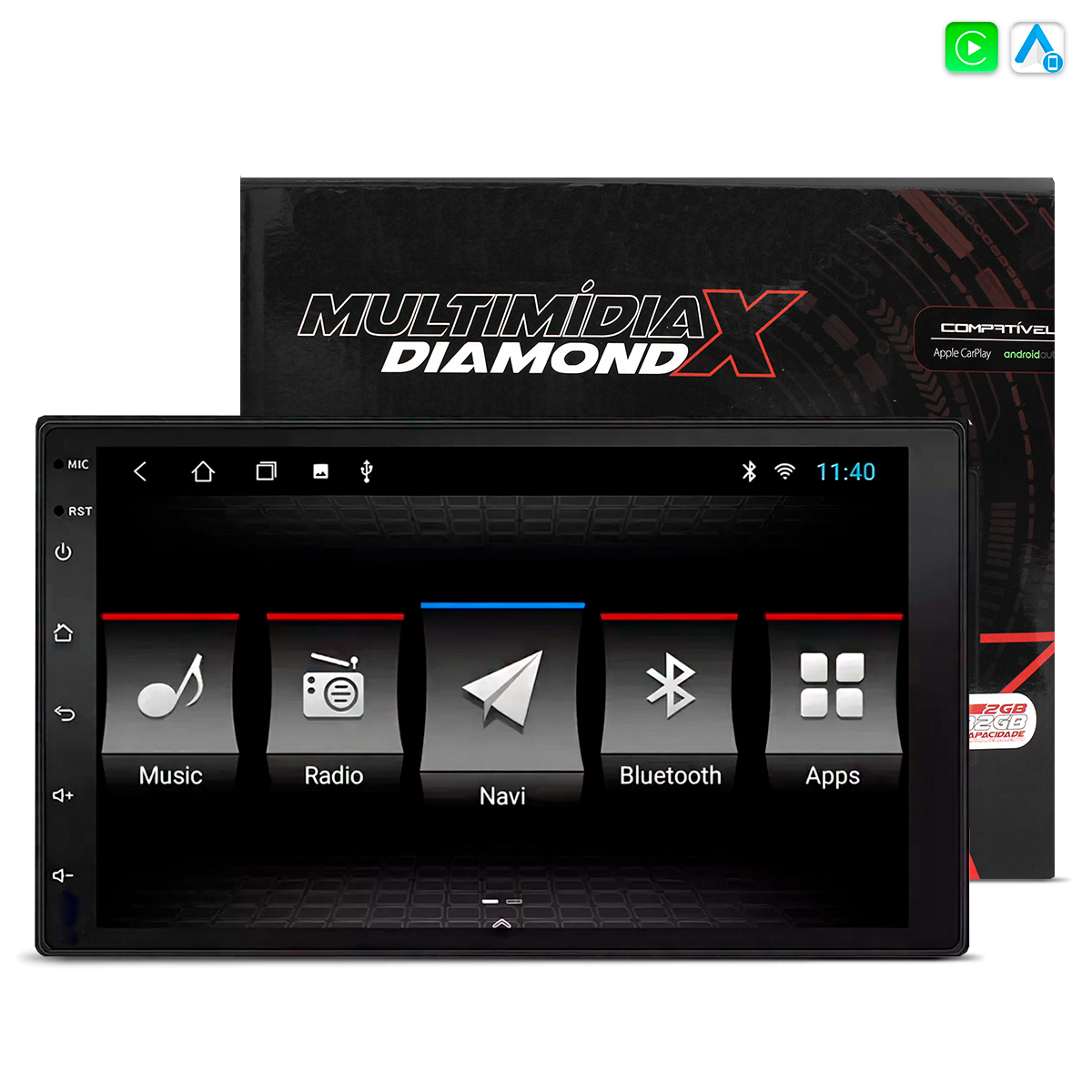 Central Multimídia 7 Polegadas Android 12 JR8 Diamondx Carplay Android Auto Bluetooth GPS