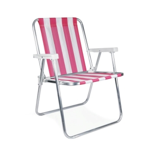 Cadeira de Praia Alta de Aluminio Rosa/Branca Mor