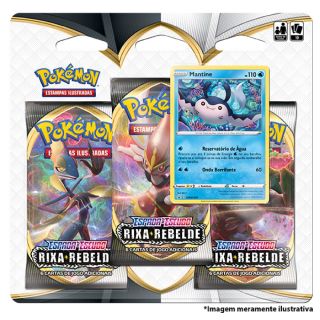 Kit Cartas Pokémon EE2 Blister Triplo 3 Pacotes + 1 Mantine- Rixa Rebelde