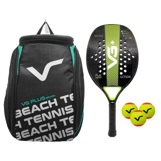 Kit com Raquete Beach Tennis Action Full Carbon, 3 Bolas e 1 Mochila de Transporte VG Plus