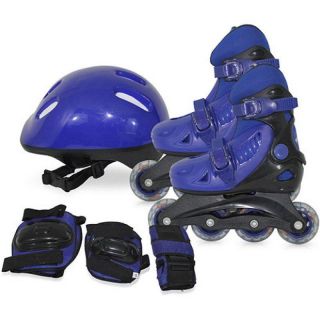 Kit Patins Roller Inline Completo + Proteção Azul