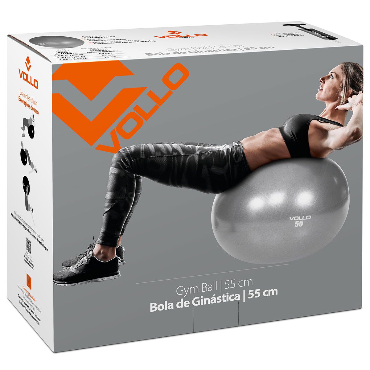 Bola Pilates Gym Ball Com Bomba 55 Cm Cinza Vollo