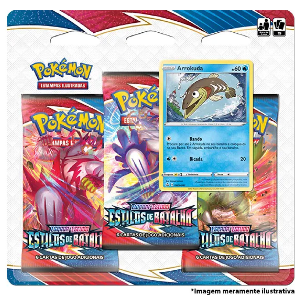 Kit Cartas Pokémon Blister Triplo 3 Pacotes + 1 Carta Arrokuda