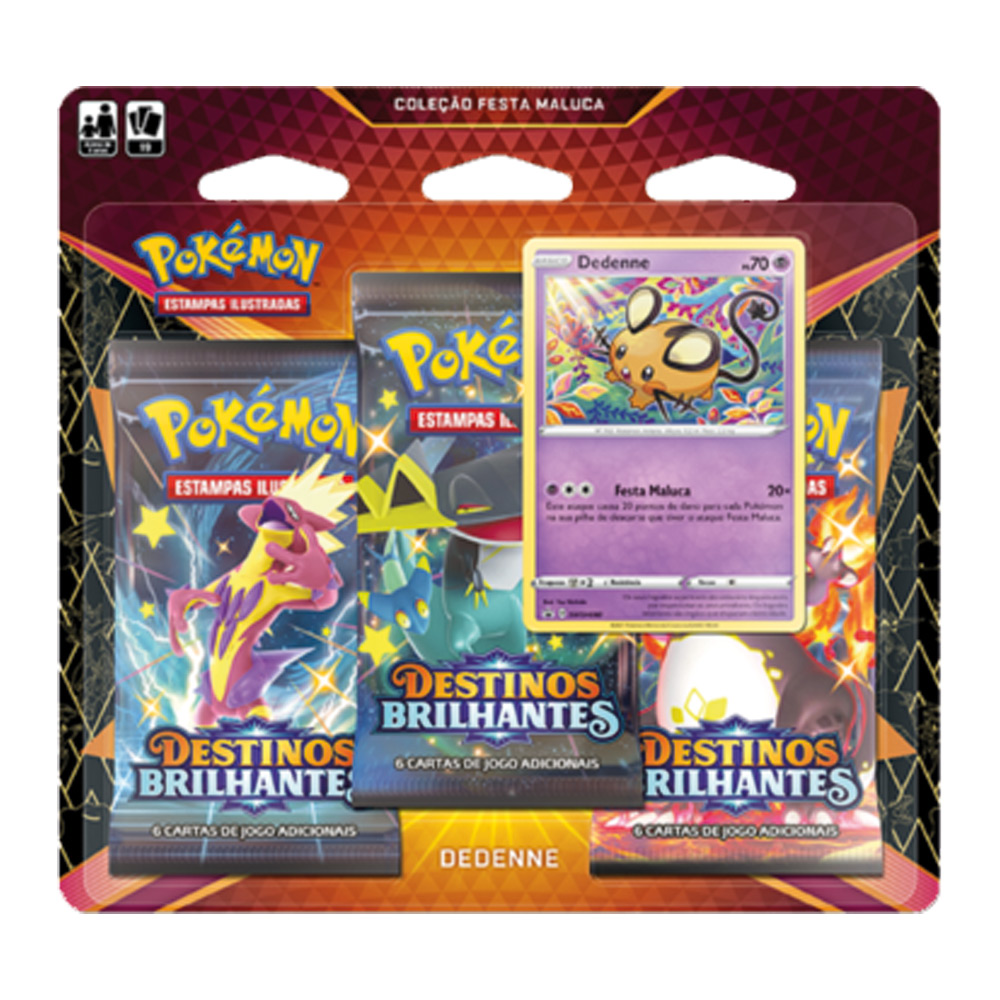 Kit Cartas Pokémon Blister Triplo 3 Pacotes + 1 Carta Dedenne