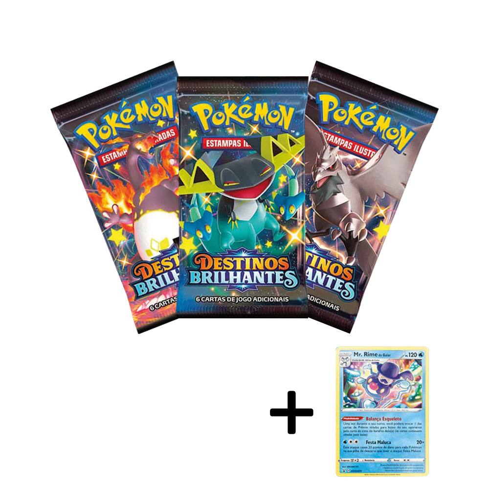 Kit Cartas Pokémon Blister Triplo 3 Pacotes + 1 Carta Mr. Rime de Galar
