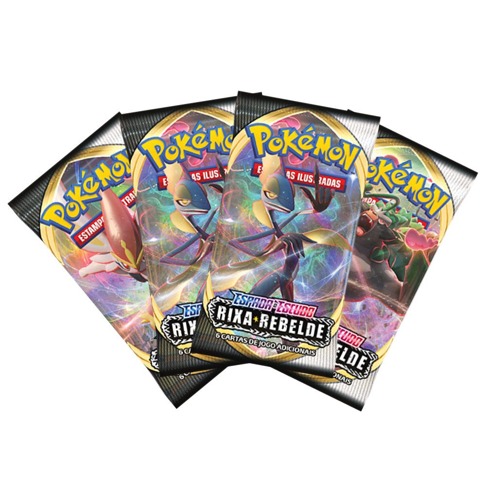 Kit Cartas Pokémon EE2 Blister Quadruplo 4 Pacotes + 1 Carta Rayquaza  Rixa Rebelde