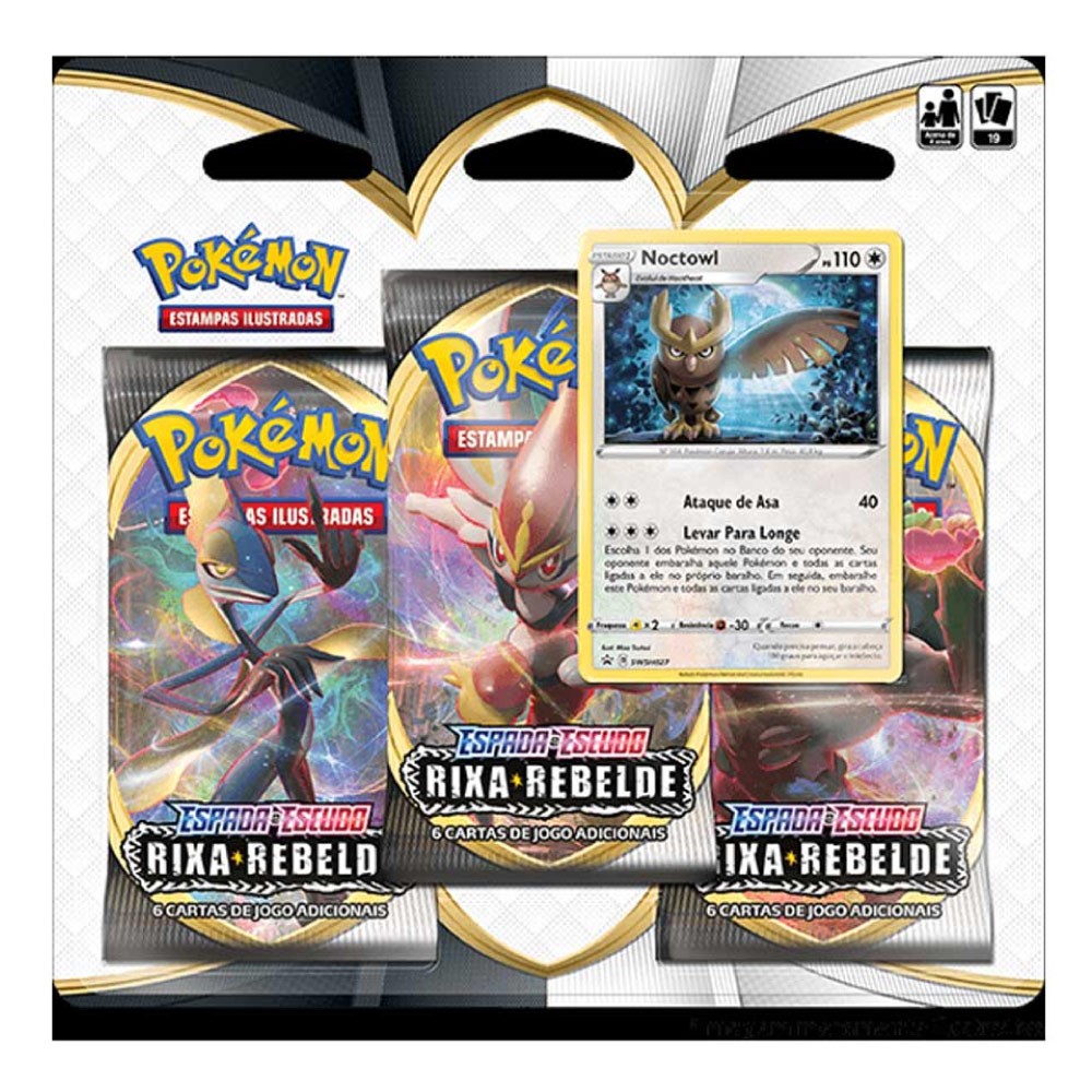 Kit Cartas Pokémon EE2 Blister Triplo 3 pacotes + 1 Noctowl - Rixa Rebelde