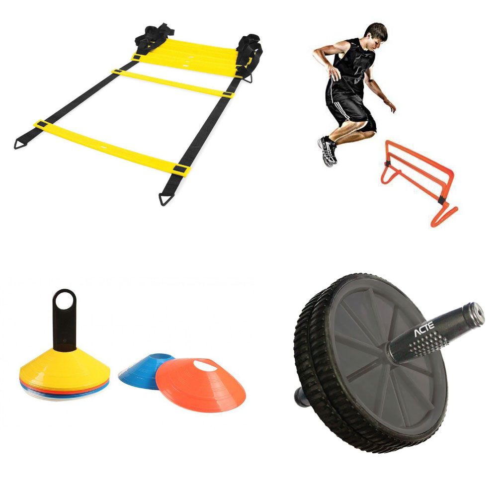 Kit Treino Cones de Agilidade + Escada 8 Metros + Obstaculos + Roda Abdominal