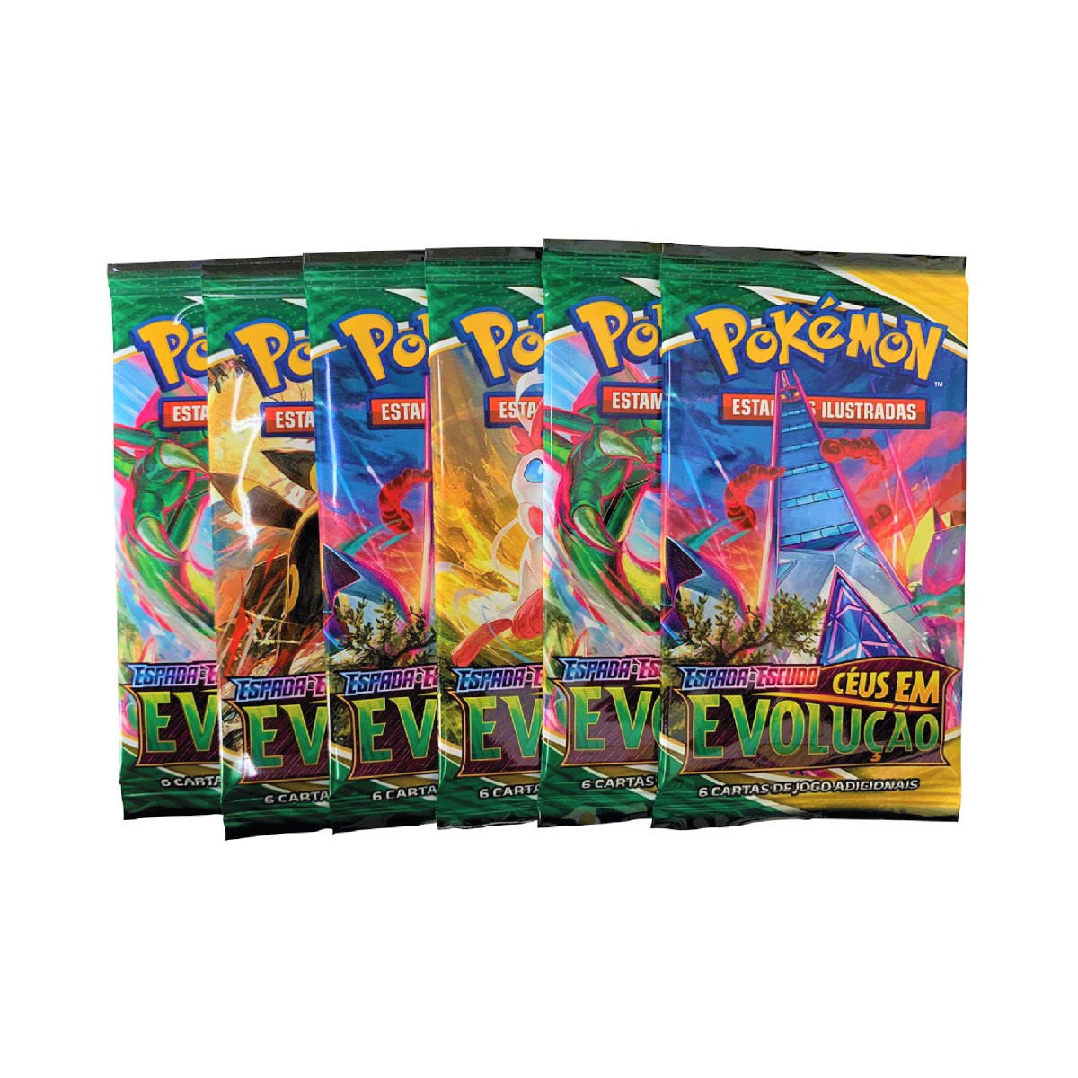 Pacote Cartas Pokémon Booster 6 Pacotes Espada Escudo Céus em Evolução 36 Cartas
