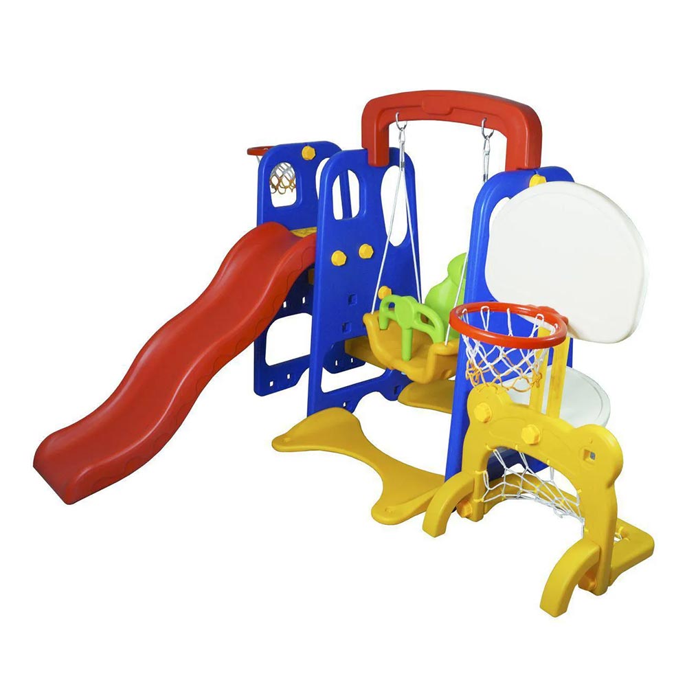 Playground Infantil 5 em 1 Escorregador Balanço Cesta Basquete Gol Brinquedo Importado
