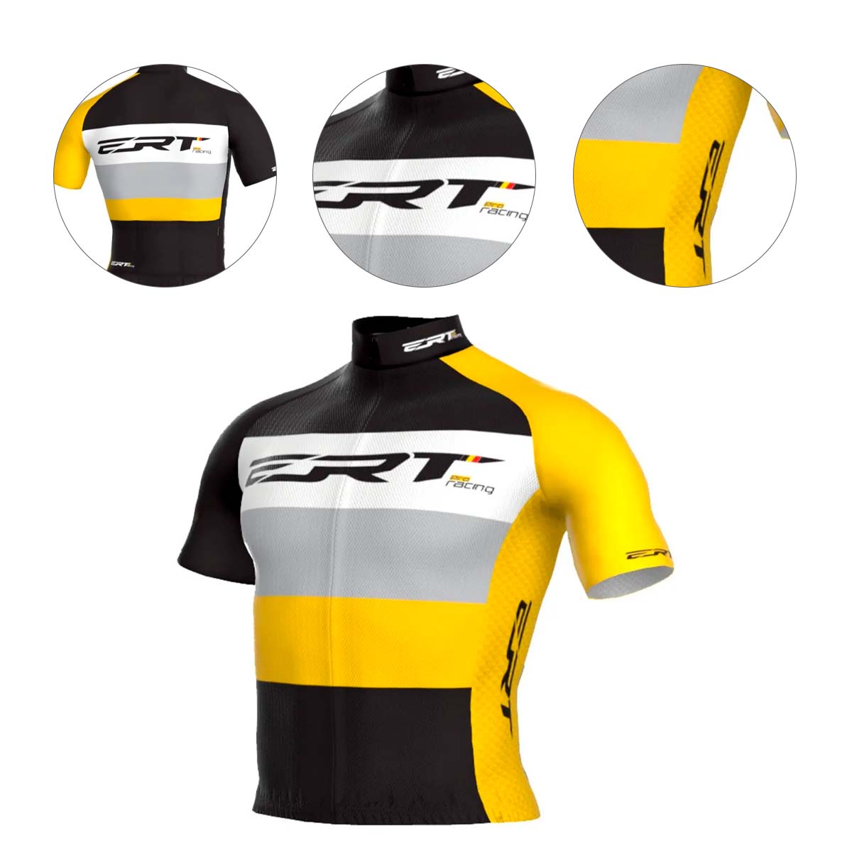 Camisa Ert New Elite Pro Racing Vanert Preta Amarela e Cinza Ciclismo 22
