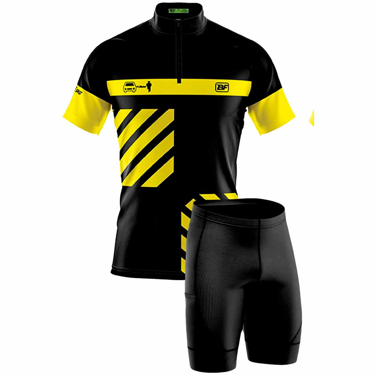 Conjunto Camisa e Bermuda Ciclismo Respeite o Ciclista 1.5m Preta e Amarela