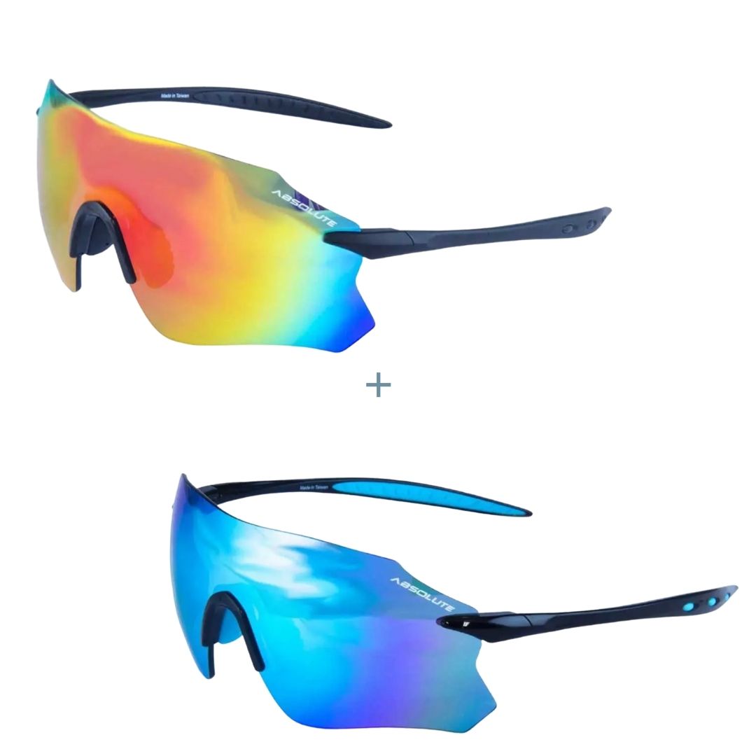 Kit 2 Oculos Para Ciclismo Absolute Prime SL Preto Lente Colorida E SL Preto Lente Azul Espelhada UV 400