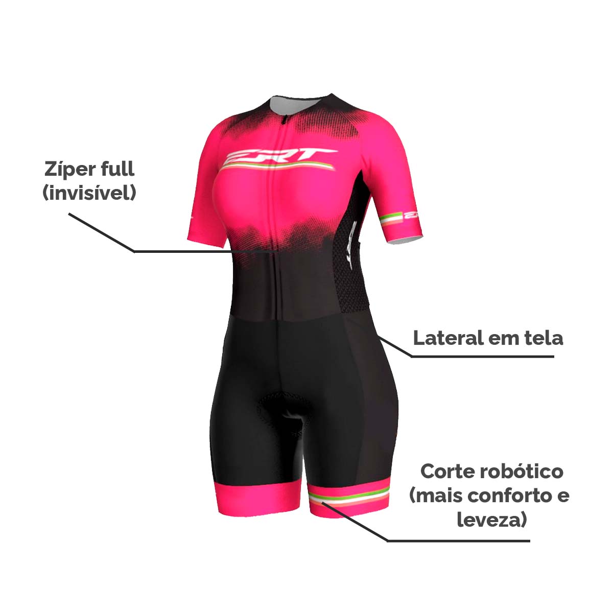Macaquinho Ert Feminino New Elite Pink Power Forro Gel Ciclismo 22