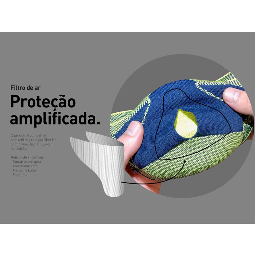 MASCARA DE PROTECAO FIBER KNIT CINZA TECNOLOGIA 3D LAVAVEL COM FILTRO