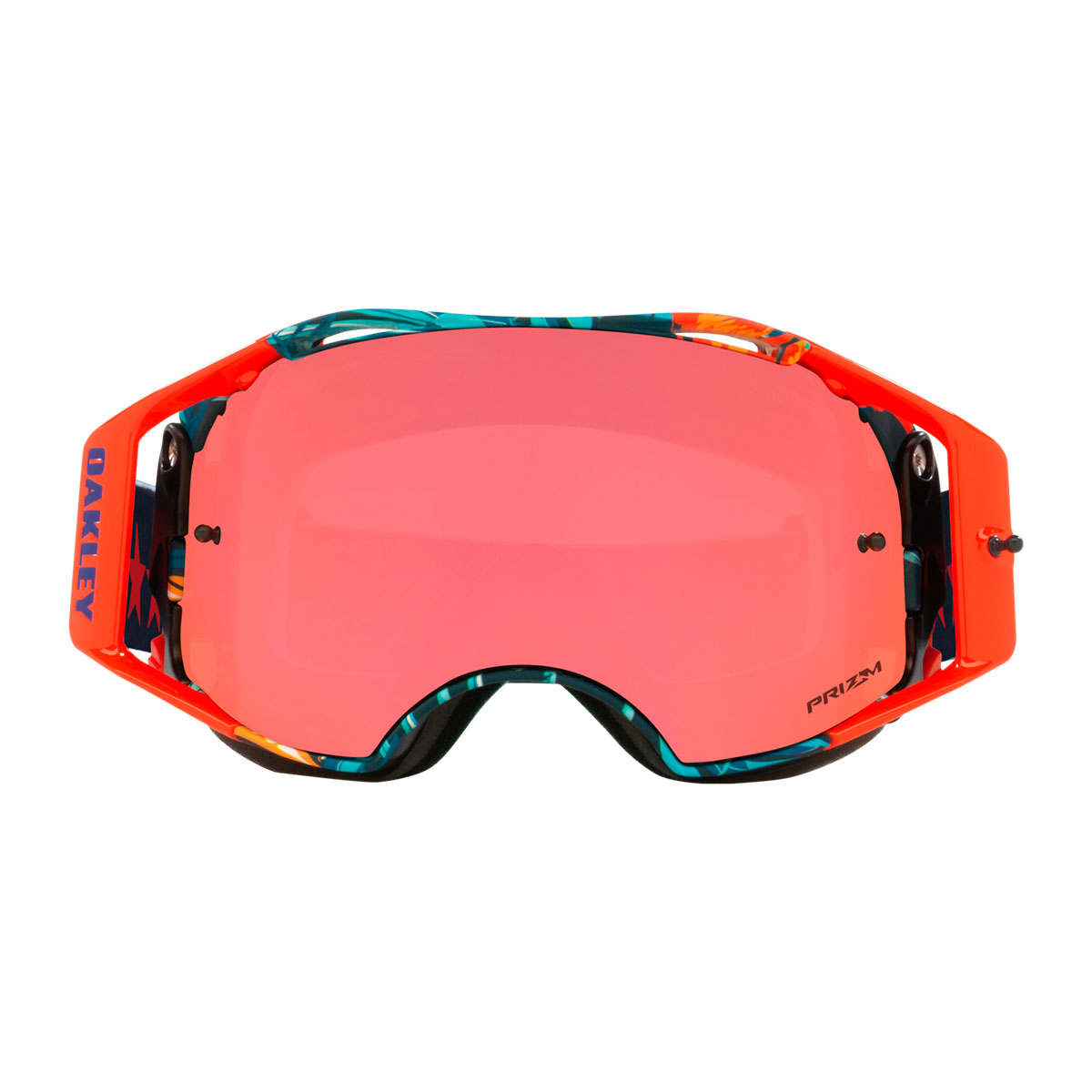 Oculos Goggle Oakley Airbrake Mtb AB MTB Cosmic Jungle Laranja e Azul Lente Prizm Torch
