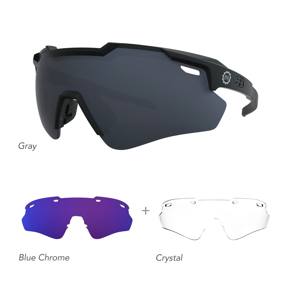 Oculos Para Ciclismo HB Shied Evo 2.0 PQP Preto Fosco e KIT 2 lentes Azul e Cristal