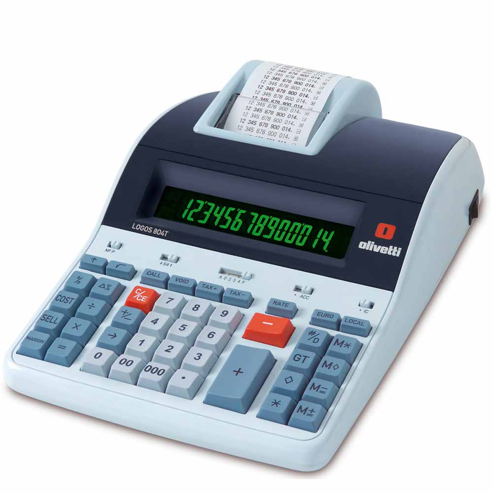 Calculadora de Mesa LOGOS 804T Térmica de 14 Dígitos, Bobina, Visor LCD BackLit 2 cores, Bivolt Olivetti