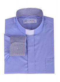 Camisa Clerical Tradicional Azul Detalhe Manga Longa CT068