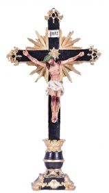 Crucifixo de Mesa Ornado Resina 40 cm
