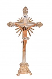 Crucifixo de Mesa Ornado Resina Bege 59cm