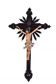 Crucifixo de Parede Ornado Resina Tabaco 46cm