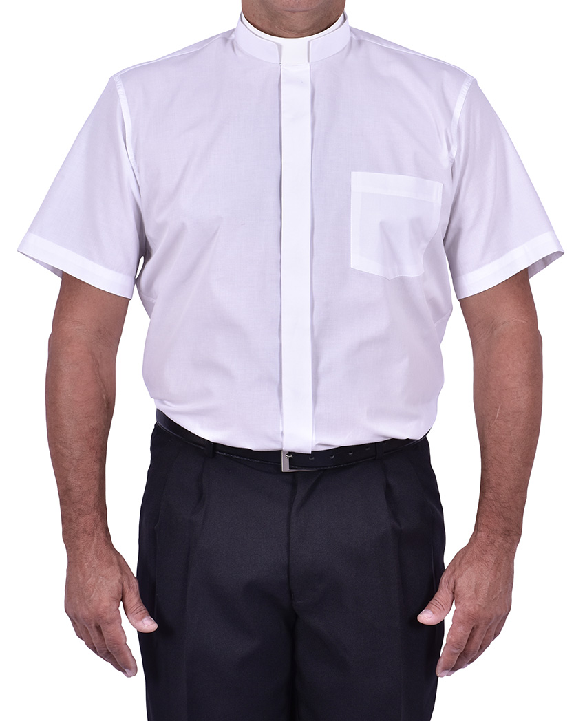 Camisa Clerical Romana Manga Curta Branca CR167