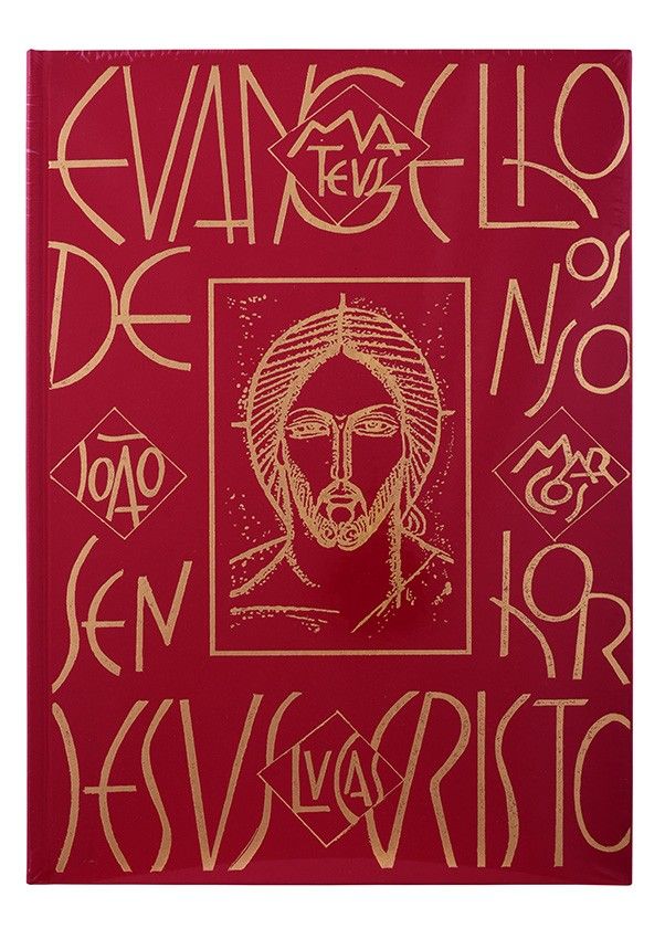 Conjunto Capa Evangeliário Artesanal Pantocrato AF003 com Livro Capa Vermelha