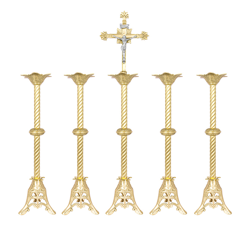 Conjunto Crucifixo e Castiçal 141 com 4 Castiçais e 1 Crucifixo