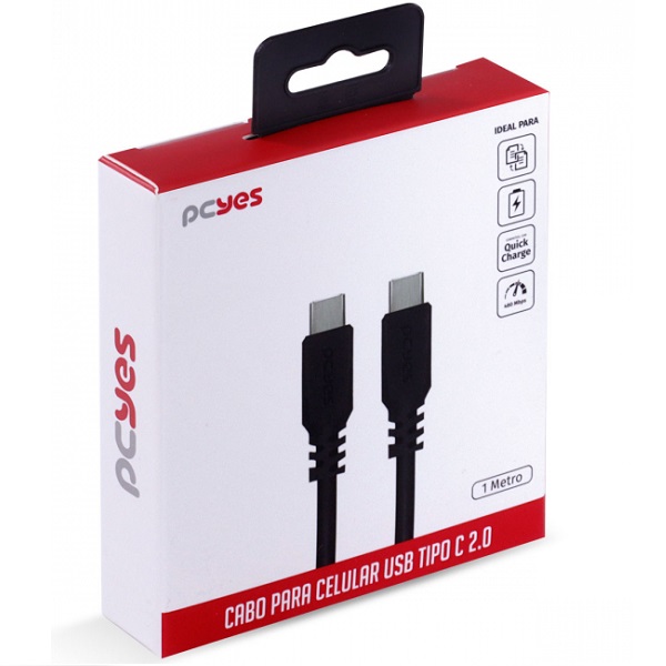 Cabo USB-C 2.0 para USB-C 2.0 1 Metro Preto PUCP-01