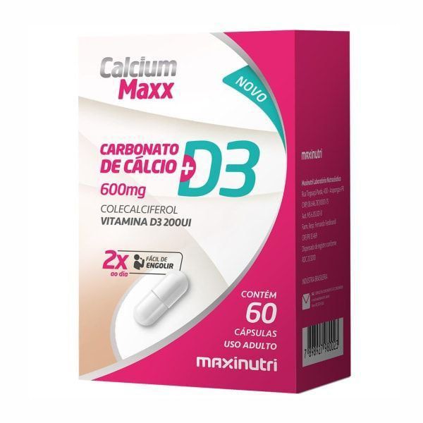 Calcium Maxx + D3 - 60 Cápsulas - Maxinutri