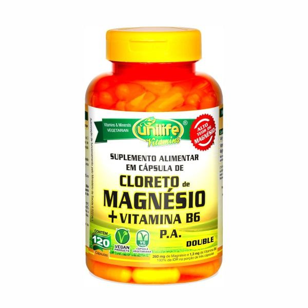 Cloreto de Magnésio P.A + Vitamina B6 - 120 Cápsulas - Unilife
