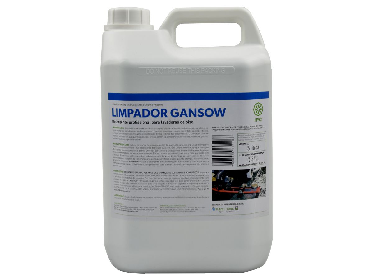 Detergente Profissional Para Lavadora de Pisos - Limpador Gansow 5 Litros - IPCBrasil