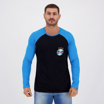 Camiseta Grêmio Debrum Manga Longa Preta e Azul