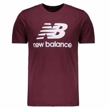 Camiseta New Balance Essentials Stacked Logo Bordô