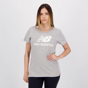 Camiseta New Balance Stacked Feminina Cinza Mescla
