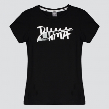 Camiseta Puma Alpha Logo Infantil Feminina Preta