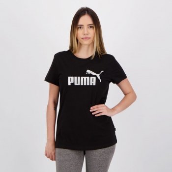 Camiseta Puma Essentials Metallic Logo Feminina Preta e Prata
